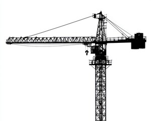 Silhouette of a Construction Crane Against a White Backdrop, Highlighting Its Industrial Form