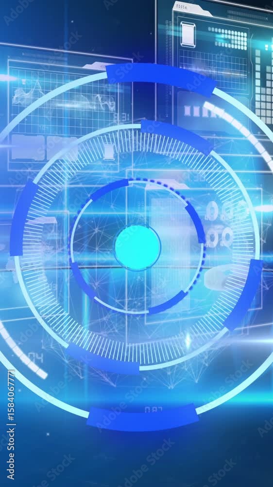 Poster animation of light moving over processing circle on scientific graph and data