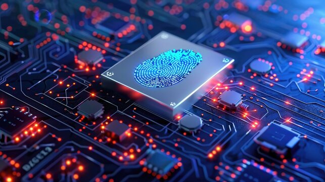 Vector concept of blockchain technology with fingerprint scan security lock, high-tech encrypted system