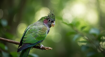 Colorful Parrot Perched on Branch in Lush Green Environment with Soft Natural Background