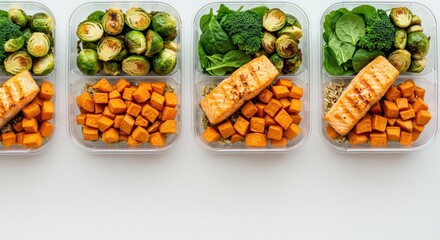 Healthy Meal Prep Boxes with Salmon, Sweet Potatoes, and Fresh Vegetables for Balanced Eating