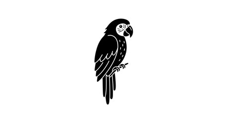 Fototapeta premium Vector black parrot illustration vector drawing of tropical bird perched on branch wildlife design exotic fauna art 100