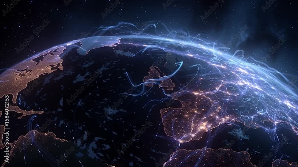 Canvas Prints ai neural networks covering planet illustration. global digital grid growing over earth looped net 3