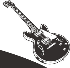 Realistic black electric guitar filled shape with vibrant color accents