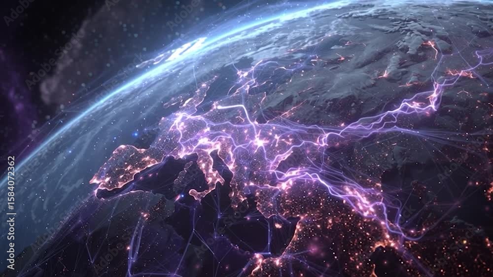 Canvas Prints ai neural networks covering planet illustration. global digital grid growing over earth looped net 3