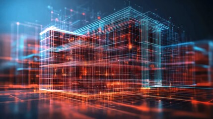 futuristic digital city landscape with intricate network connections showcasing advanced technology and complex infrastructure in a modern cityscape rendering with abstract architectural elements