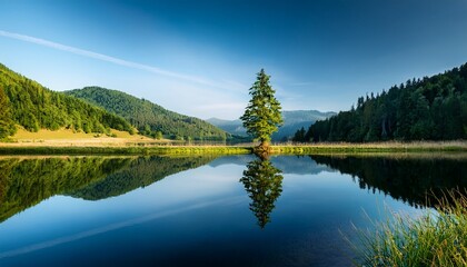 lake and a tree that is reflected in the lake