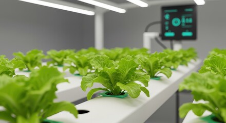 Modern Hydroponic System with Fresh Greens Growing in Controlled Environment for Sustainable Agriculture Practices