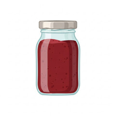 Cartoon Jar of Red Jam with Silver Lid Glass Container Food Illustration.