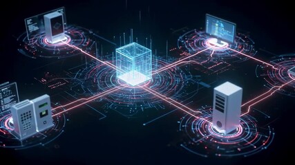 Futuristic digital network with interconnected devices showcasing data flow and technology advancements - Powered by Adobe