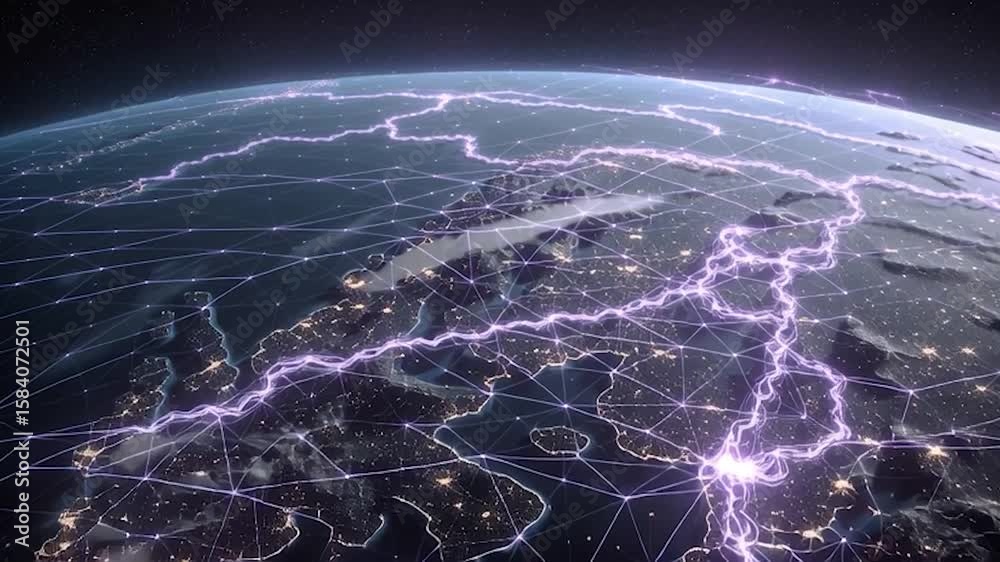 Canvas Prints ai neural networks covering planet illustration. global digital grid growing over earth looped net 3