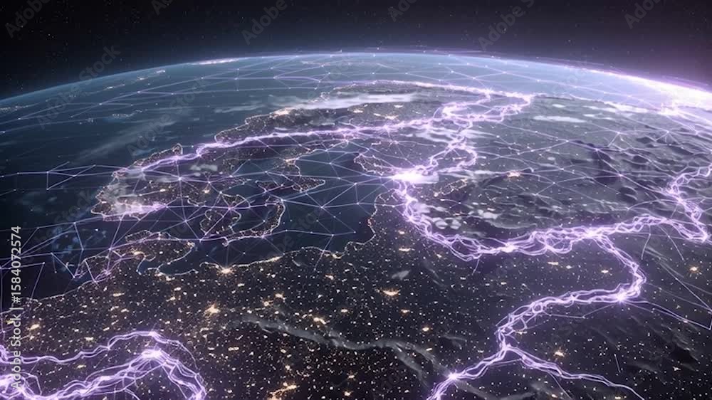 Canvas Prints ai neural networks covering planet illustration. global digital grid growing over earth looped net 3