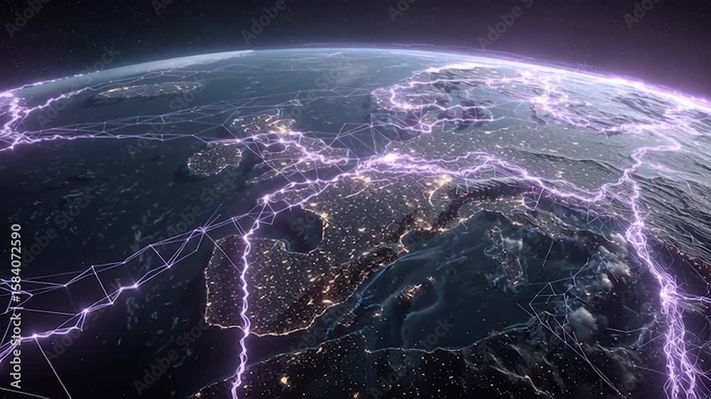 Canvas Prints ai neural networks covering planet illustration. global digital grid growing over earth looped net 3