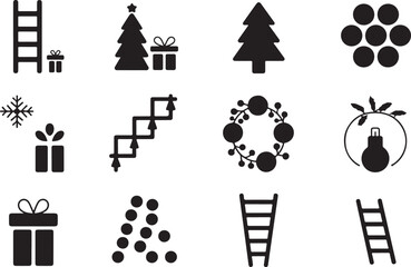 Naklejka premium Christmas Decorations: Ladders, Trees, Gifts, and Holiday Symbols