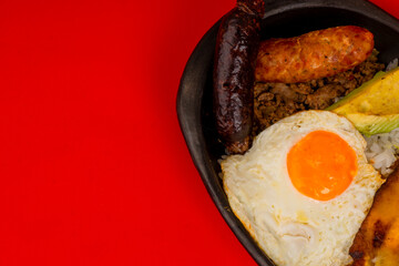 Paisa tray the most representative dish of Colombia and the emblem of Antioquia gastronomy