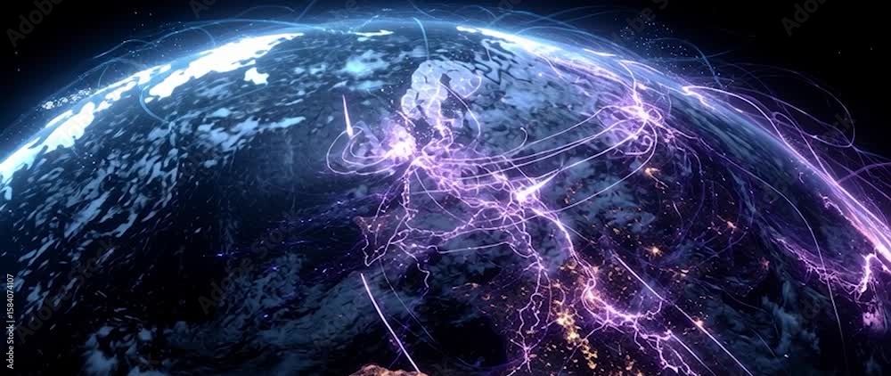 Canvas Prints anamorphic video ai neural networks covering planet illustration. global digital grid growing over e