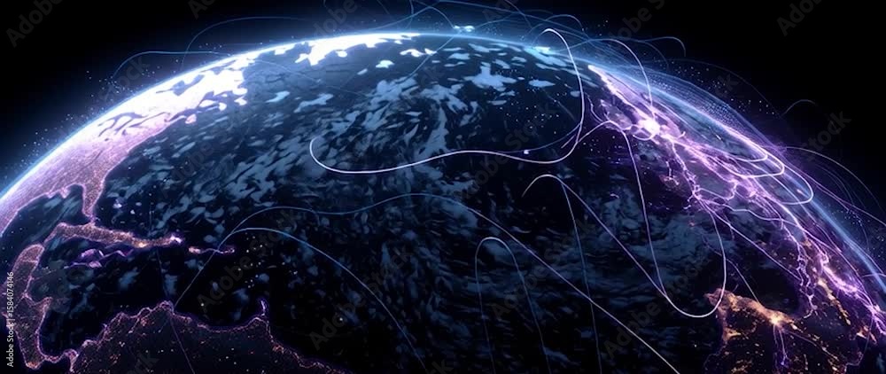 Canvas Prints anamorphic video ai neural networks covering planet illustration. global digital grid growing over e