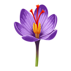 Illustration of Crocus sativus flower, commonly known as saffron crocus or autumn crocus, isolated on white background.pink and yellow flower