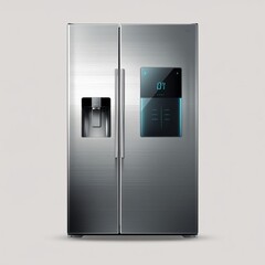 Sleek stainless steel refrigerator with integrated digital display and water dispenser.