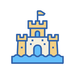 Obraz premium Medieval Watercastle with Tower and Flag Illustration