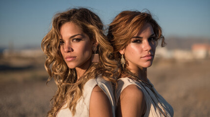 captivating portrait featuring matching models showcasing their synchronized styles and expressions