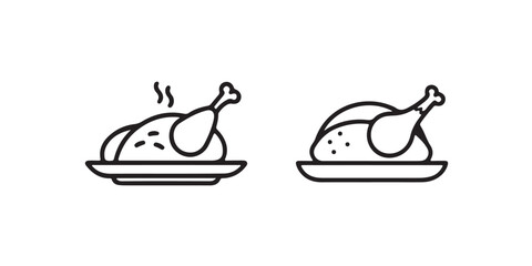 Cooked Chicken Outline Food Icons, Hot Grilled Chicken Vector Icons, vector illustration eps 10.