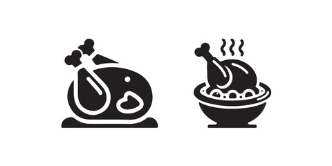 Minimal Black Roast Chicken Icon Set, Cooking Chicken Food Icon, Vector Line Icons of Grilled Chicken, vector illustration eps 10.