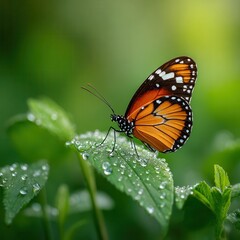 Butterfly on Wet Leaf