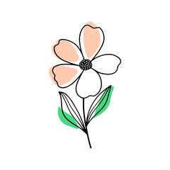 Simple Flower Illustration with Outlines and Color Accents