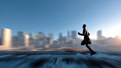 Businessman running in the city, conceptual footage depicting ambition and career pursuit, - Powered by Adobe