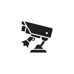 Security Surveillance Camera Icon.Simple, solid black icon of a security surveillance camera mounted on a stand.