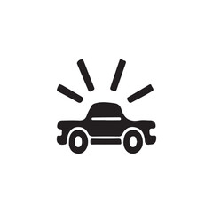Simple Black Silhouette of a Car with Spotlight Effect.A stylized, black silhouette of a car with radiating light beams emanating from the top.