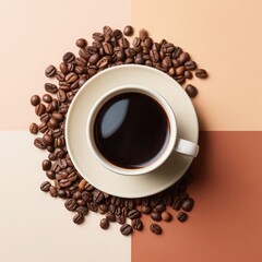 Naklejka premium Coffee Cup with Beans on Quadrant Colored Background