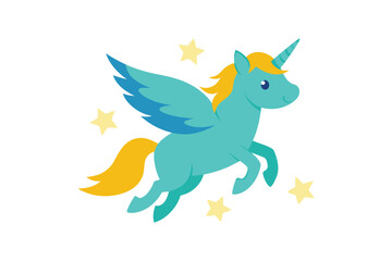 Pegasus Flying Over Stars Cartoon Vector Illustration