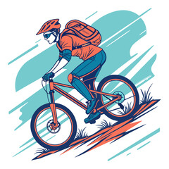 Fototapeta premium Mountain Biker Riding Bicycle Illustration Outdoor Adventure Sport Cycling Athlete Art Trail Bike Poster Fitness Event Promotion