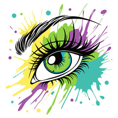 Colorful Eye Illustration with Paint Splash Artistic Eyeball Design Creative Makeup Art for Poster Fashion Decor Print
