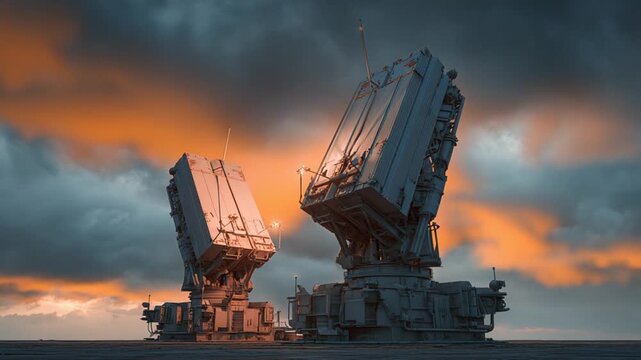 Dramatic Missile Defense System at Sunset: A Powerful Display of Modern Military Technology