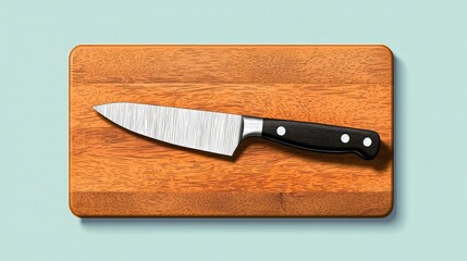 Sharp Kitchen Knife on Wooden Cutting Board with Clean Background