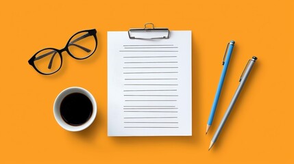 Creative Workspace Flat Lay with Checklist, Coffee, Glasses, and Writing Tools