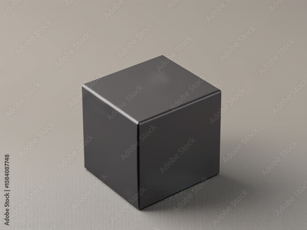 Poster a gray cube sitting on a textured gray surface with a soft shadow and a neutral background color