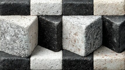 Close-up view of patterned interlocking blocks in black and white.