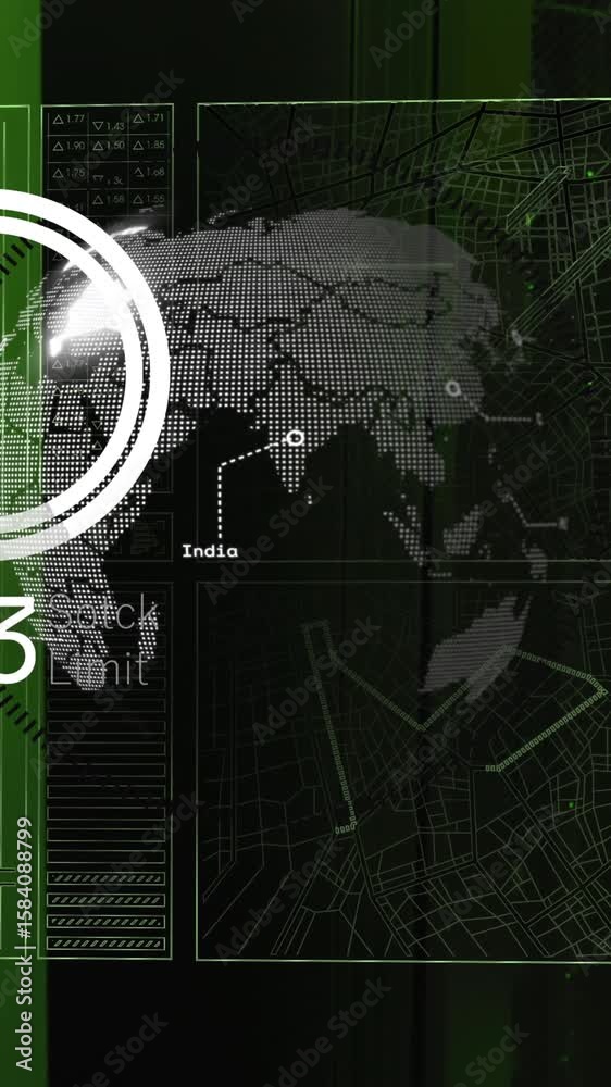 Poster animation of data processing over globe and computer servers