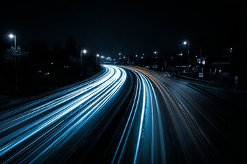 Night Highway Speed Long Exposure Captures Motion Blur of Car Lights Illuminating the Road Ahead