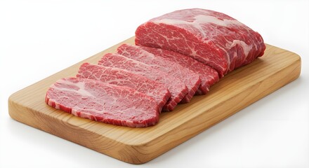 Sliced Raw Beef on a Wooden Cutting Board