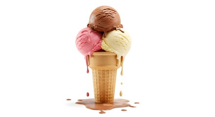 Three Scoops of Melting Ice Cream in a Cone