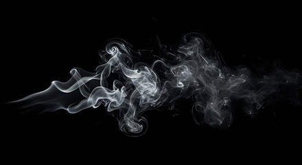 Abstract White Smoke Swirls on Black Background