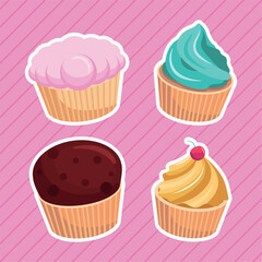 Differents Cupcakes Bakery Elements Illustration Set 3
