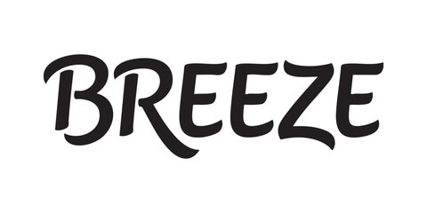 BREEZE Word in Flowing Elongated Font – Bold Lettering in Windy Typography Silhouette