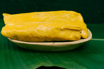 Colombian tamale recipe with steamed banana leaves