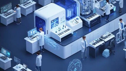 High-tech laboratory scene with scientists working on advanced technology and data analysis - Powered by Adobe